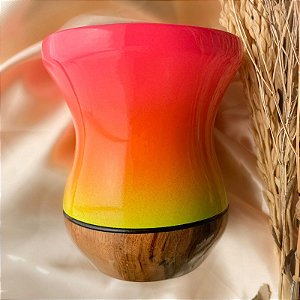 Cuia de Chimarrão Rosa com Amarelo Madeira Imbuia