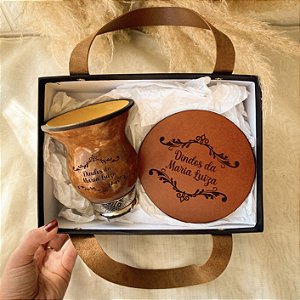 Kit Chimarrão Cuia Porongo + Vira Mate Couro Personalizado