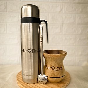 Kit de Chimarrão Personalizado - Cuia Madeira, bomba e térmica