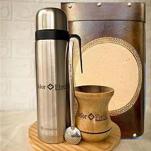 Kit de Chimarrão Personalizado - Mateira, Cuia Madeira, bomba e térmica