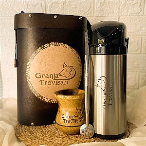 Kit de Chimarrão Personalizado - Mateira, Cuia Madeira, bomba e térmica Verona