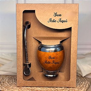 Kit de Chimarrão Uruguaio Personalizado na Caixa - Cuia Coquinho e Bomba
