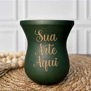 Cuia de Chimarrão Madeira Fosca Inteira Verde Militar Personalizada