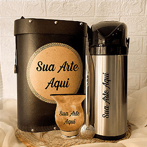 Kit de Chimarrão Personalizado - Mateira, Cuia Porongo, Bomba e Térmica Verona