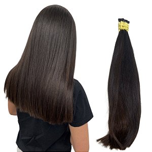 Cabelo Humano Liso Brasileiro 55cm - Castanho Escuro