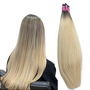 Cabelo Humano Liso Brasileiro 45cm - Loiro com uma raiz sombreada maior