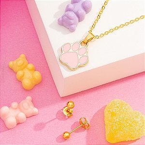 Conjunto infantil patinha rosa em banho de ouro CJI 00013