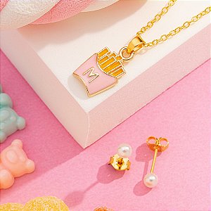 Conjunto Infantil Batata frita rosinha em banho de ouro CJI 00015