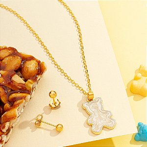Conjunto infantil Urso pérola em banho de ouro CJI 00017