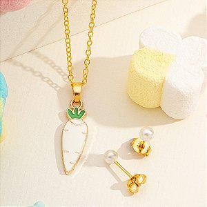 Conjunto Infantil cenoura branca em banho de ouro CJI 00022
