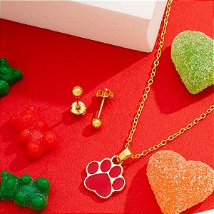 Conjunto infantil Patinha vermelha em banho de ouro CJI 00035