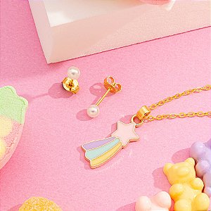 Conjunto infantil estrela cadente banhado a ouro CJI 00044