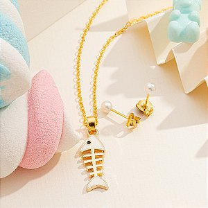 Conjunto infantil peixinho em banho de ouro CJI 00048