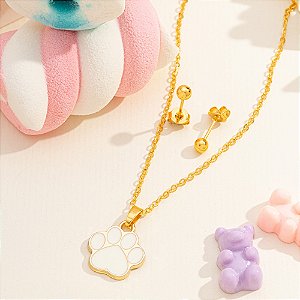 Conjunto Infantil patinha branca em banho de ouro CJI00051