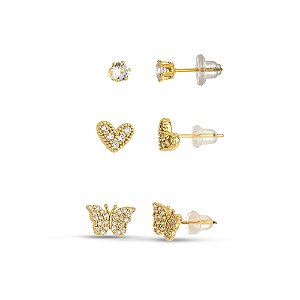 Trio de brinco dourado BR00037