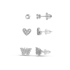 Trio de brinco rodio BR00037
