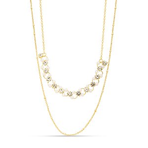 Colar duplo com pérola dourado CL00012
