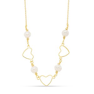 Choker pérola com coração vazado dourado CL00016