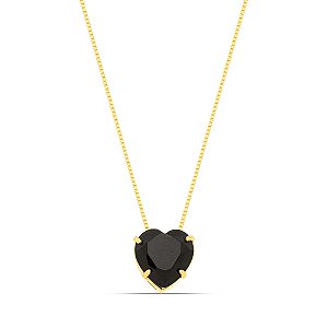 Colar coração preto em banho de ouro CL 00017