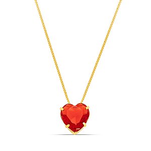 Colar coraçao vermelho em banho de ouro CL 00017