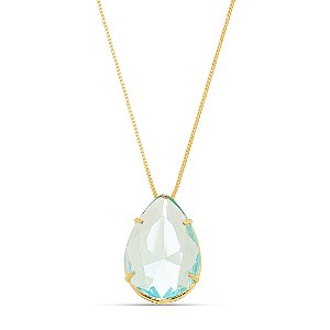 Colar gota azul de vidro em banho de ouro CL 00019