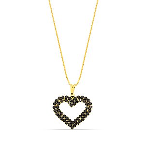 Colar de coração em strass preto banhado a ouro CL 00020