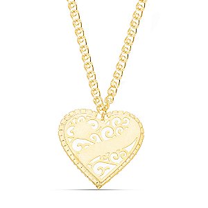 Colar coração com Love e strass em banho de ouro CL 00027