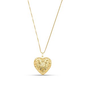 Colar coração relicario em banho de ouro CL 00044