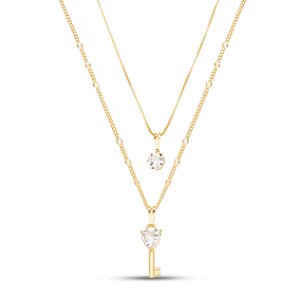 Colar duplo chave coração em banho de ouro CL 00053