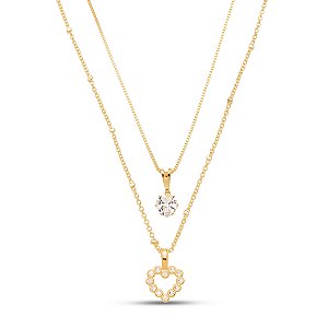 Colar duplo coração banhado a ouro CL 00054