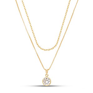 Colar duplo ponto de luz em banho de ouro CL 00055