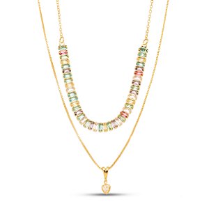 Colar duplo zircônia baguete em banho de ouro CL 00056