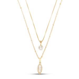 Colar duplo coração em banho de ouro CL 00057