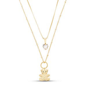 Colar duplo urso e coração banhado a ouro CL 00058