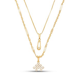 Colar duplo strass banhado  a ouro CL 00059