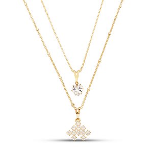 Colar duplo  strass e coração banhado  a ouro CL 00065