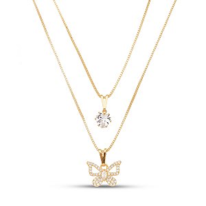 Cola Duplo borboleta banhado a ouro CL 00091
