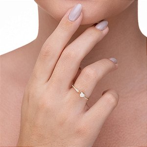 Anel Aberto Coração Madrepérola e Zircônias