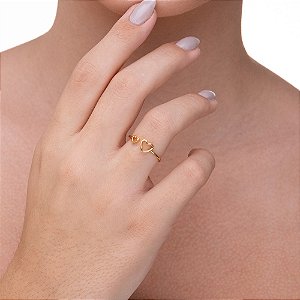 Anel Aberto Duo Coração Vazado folheado a ouro