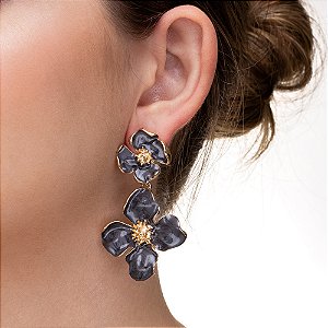 Brinco Pendente Duo Flor Marmorizada