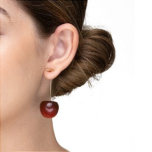 Brinco Pendente Cereja Sweet em Ouro bijuteria