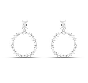 Brinco Pendente Círculo Geométrico em Ródio