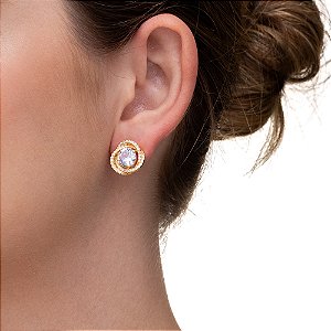 Brinco Solitário Infinity Folheado a Ouro