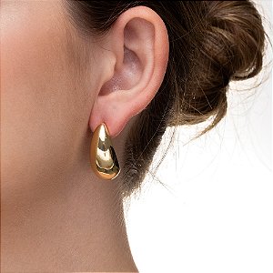 Brinco Gota Chunky Polida Folheada a Ouro