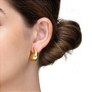 Brinco Gota Orgânica Curva Folheado a Ouro