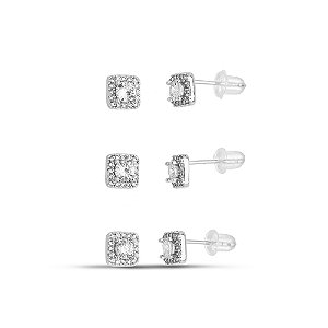 Trio de Brincos Quadrado Luxo em Ródio