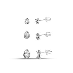 Trio de Brincos Gotas Luxo em Ródio