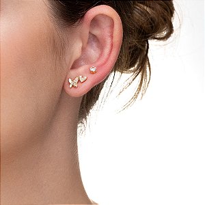 Trio Borboleta e Coração folheado a ouro