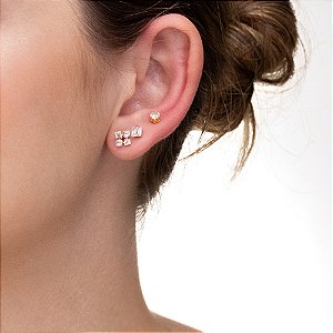 Trio de Brincos Geométricos e Pontos de Luz folheado a ouro