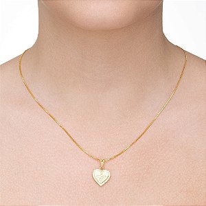 Colar Coração Medalha com Abelha Cravejada folheado a ouro